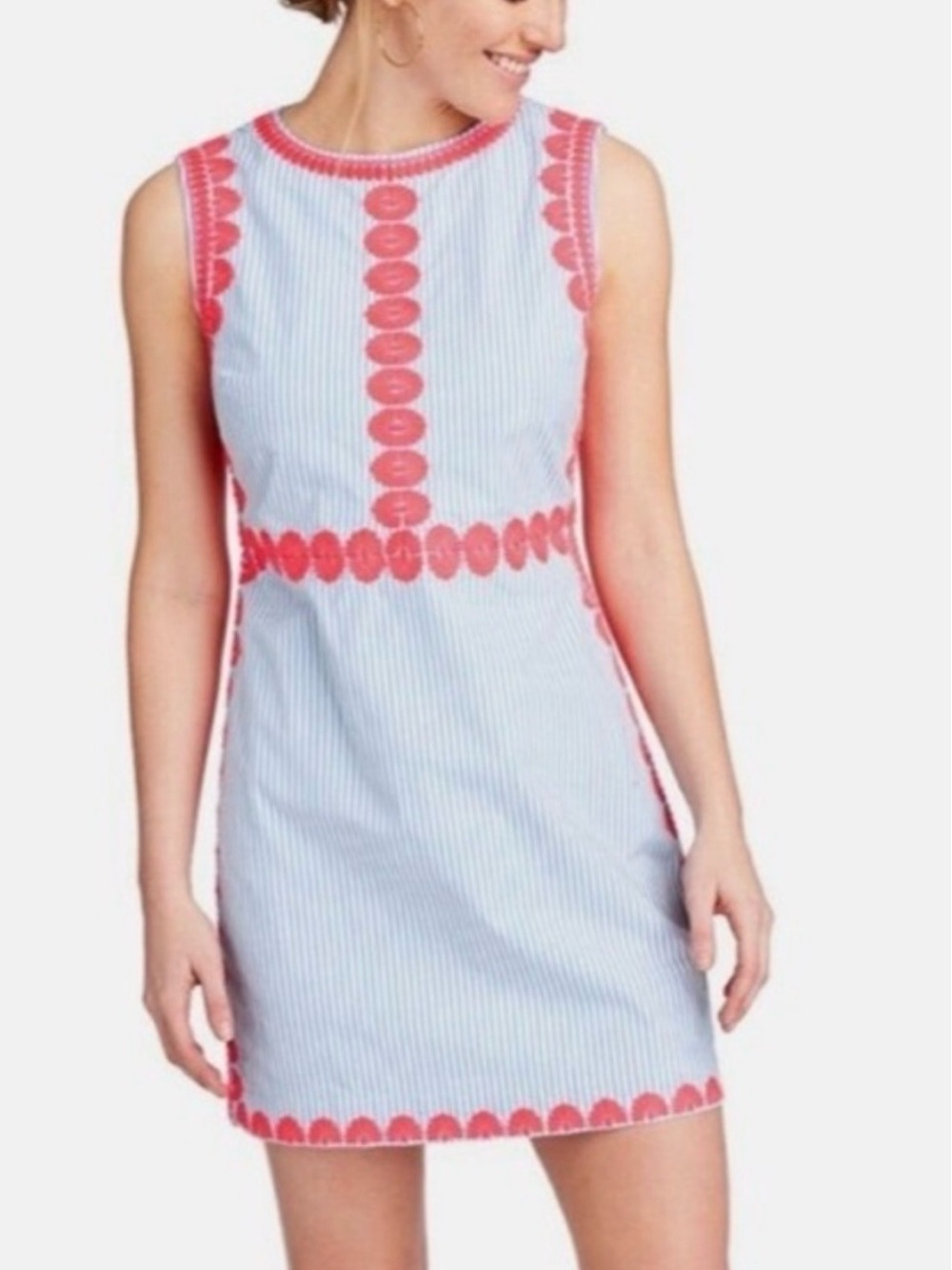 Vineyard Vines Blue Stripe Pop Embroidered Sleeveless Shift Dress Size 8